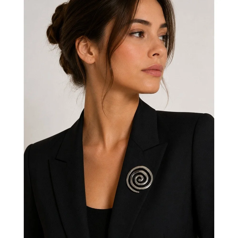 New Silver-Tone Spiral Swirl Brooch